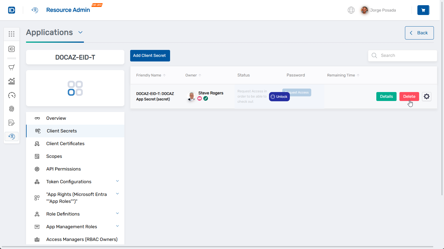 Delete Client Secret in Context