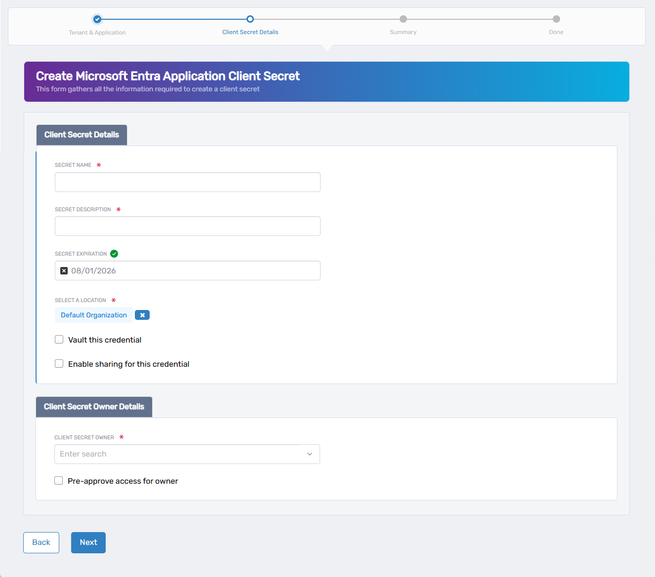 Client Secret Details Form