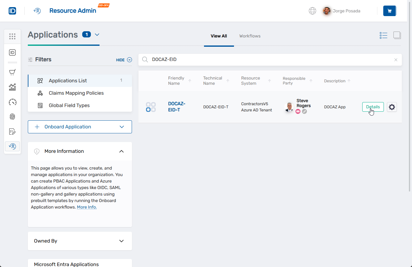 Application Details Button
