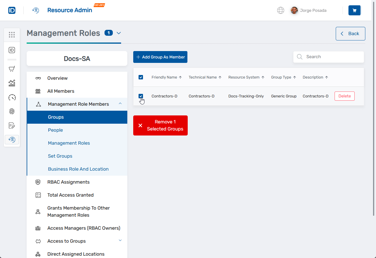 Select groups for removal