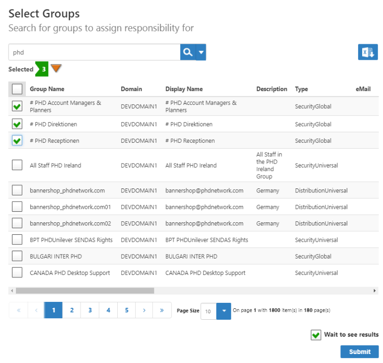 Objects selected for assignment
