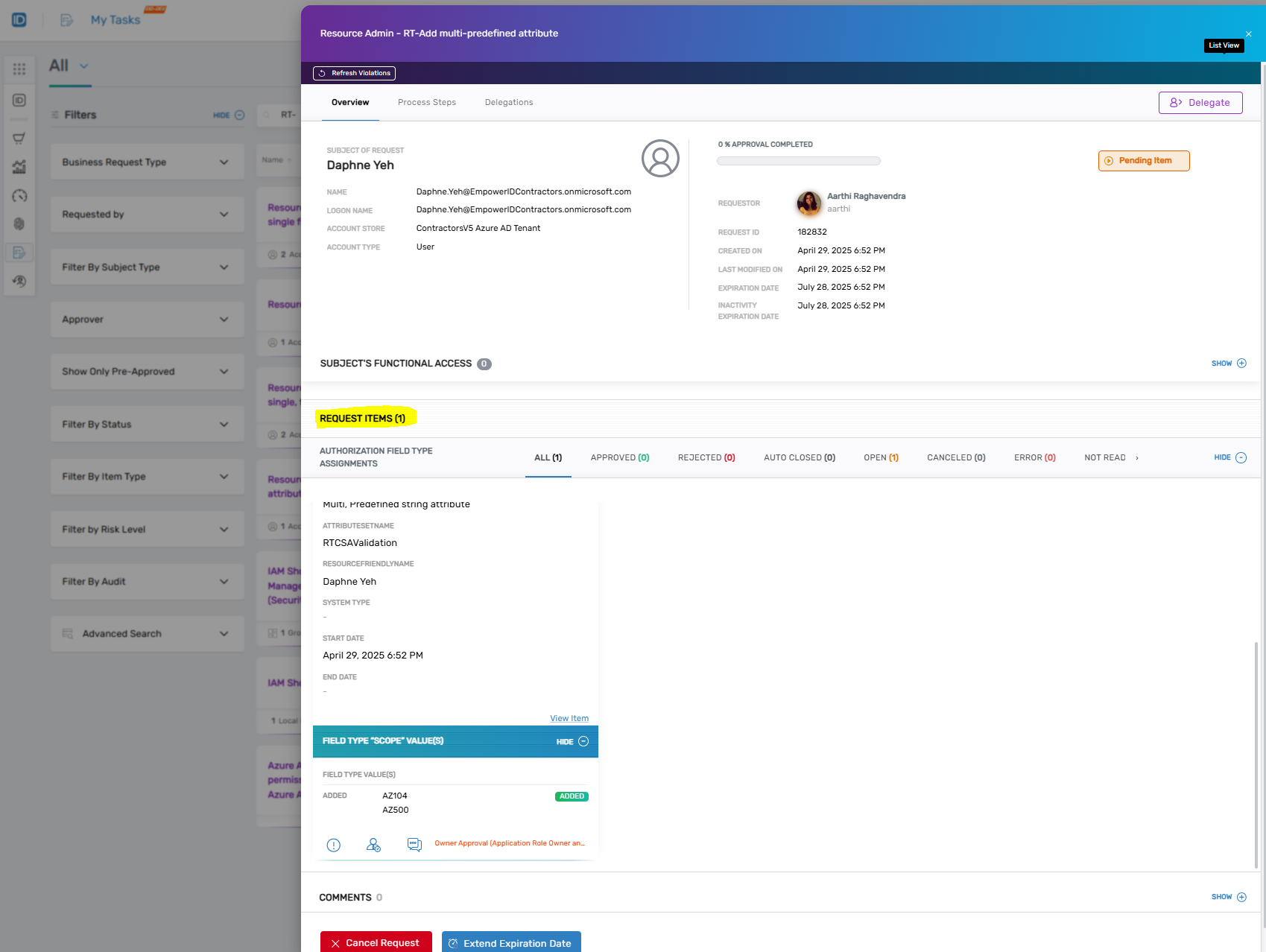Single Attribute Business Request