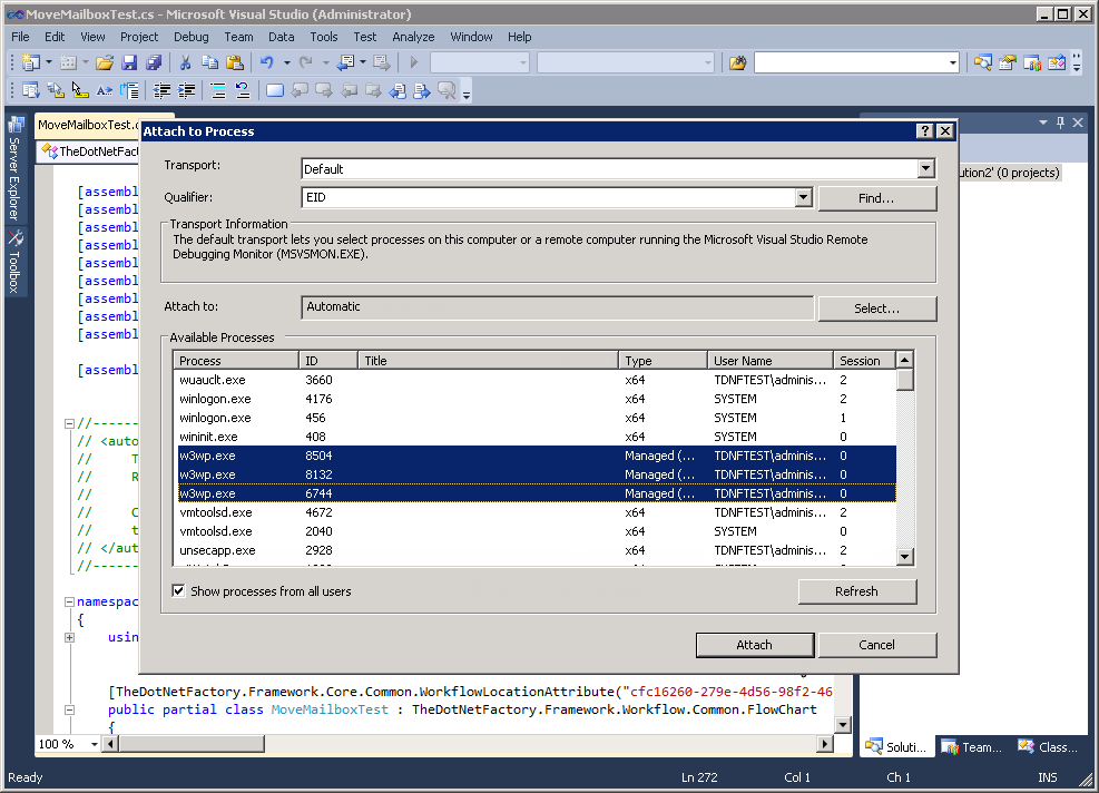 Attach to w3wp processes