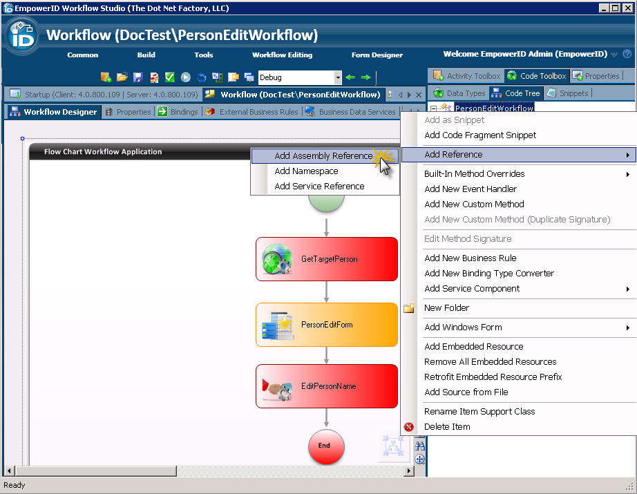 Workflow add reference menu item
