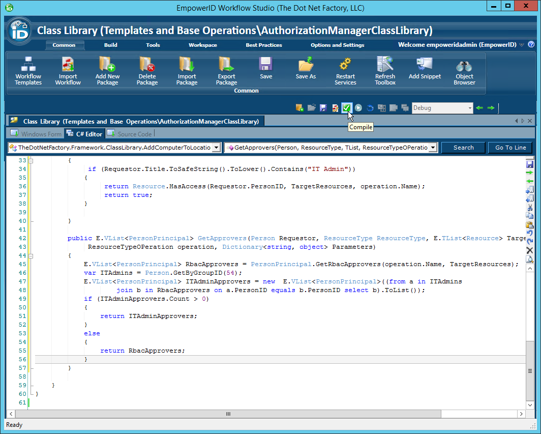 Compile authorization manager class library