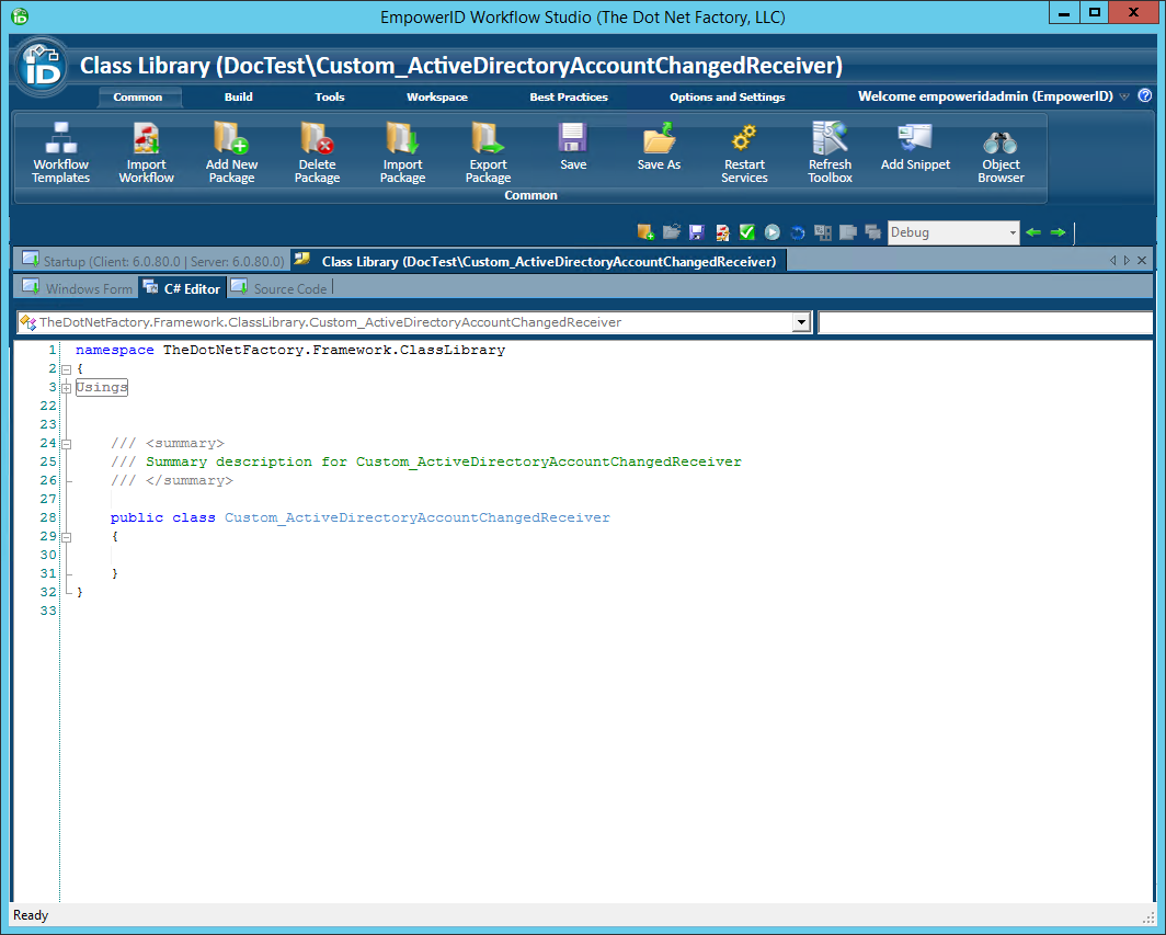 Custom receiver in editor