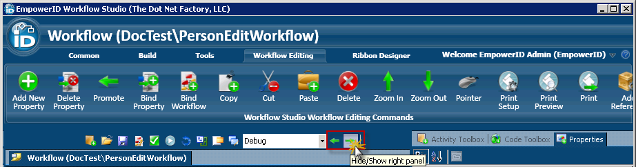 Show hide panel buttons