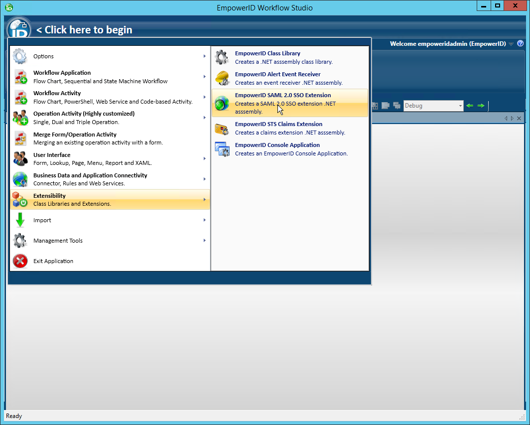 SSO extension menu item