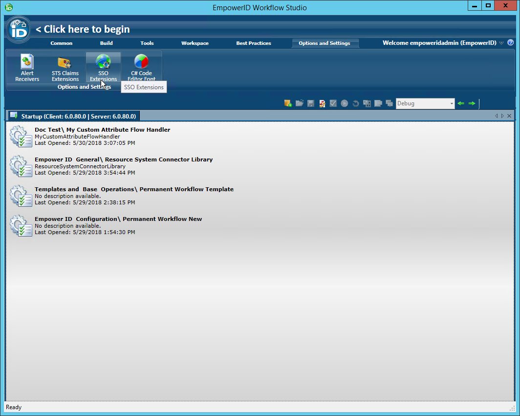 SSO extensions button
